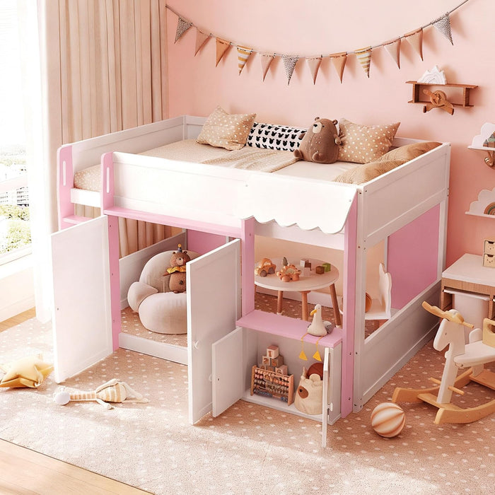 Fullsize Loft Bed With Expanded Storage PinkFinish