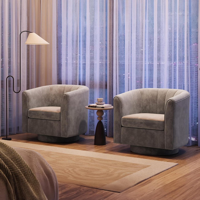 Swivel Accent Chair with Ottoman: Small Velvet Barrel Chair 360 Swivel Modern Armchair, Upholstered Reading Chair with Footrest for Living Room Bedroom Study Room (Grey)