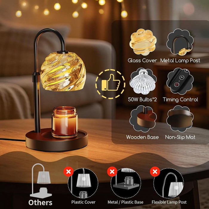 Candle Warmer Lamp with Timer Dimmer, Electric Candle Warmer with Adjustable Height for Home Decor, Christmas Birthday Gifts for Women Men Mom, Wax Melter for All Jar Sizes, 2Bulbs,Black