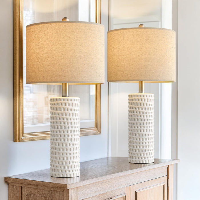 24" Farmhouse Ceramic Table Lamp Set of 2 for Bedroom Living Room White Desk Decor Bedside Lamps for Study Room Office Dorm Modern Accent Nightstand Lamp End Table Lamps