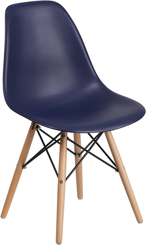 Elon Series Navy Plastic Chair with Wooden Legs for Versatile Kitchen, Dining Room, Living Room, Library or Desk Use