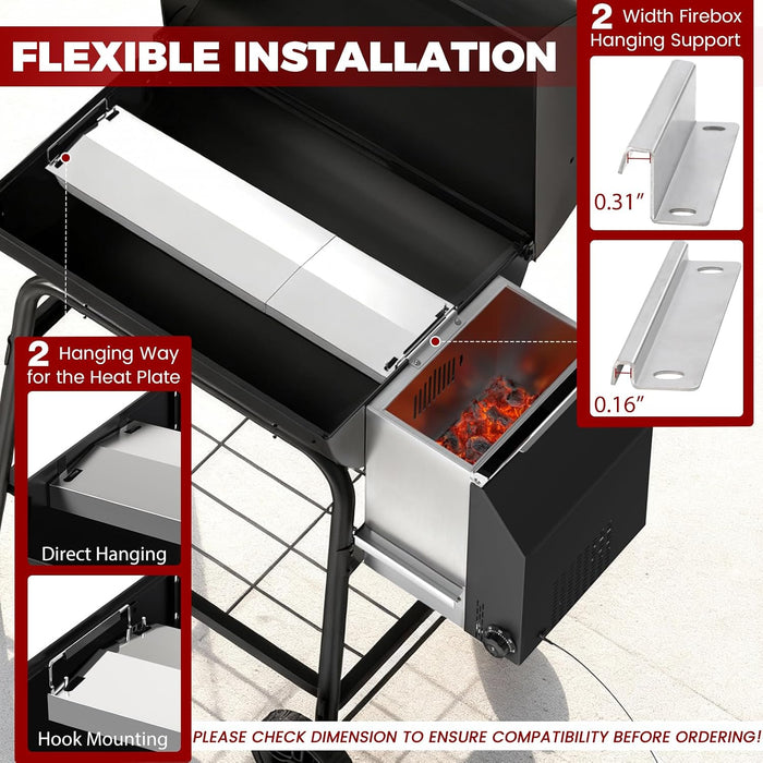 Gravity Smoker Side Firebox Retrofit Kit for Char Griller Fire Box Charcoal Barrel Grill Part for Master Forge Chargriller Offset Wood Pellet Smoker Hopper Outdoor Camping Grilling Cooking Accessories