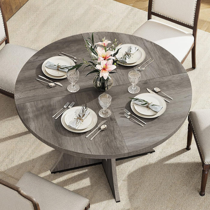 47.2 Inch round Dining Table for 4-6 People, Wood Kitchen Table for Dining Room Living Room, Small Circle Farmhouse Dinner Table for Restaurant Hotel, Grey (Only Table)