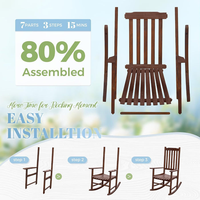 Acacia Wood Outdoor Rocking Chairs Set of 2 (Brown)