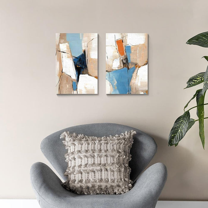 Abstract Colorful Pictures Painting Canvas - 2 Piece Khaki and Blue Abstract Modern Wall Art for Living Room Bedroom Office Wall Deocr(Abstract Painting