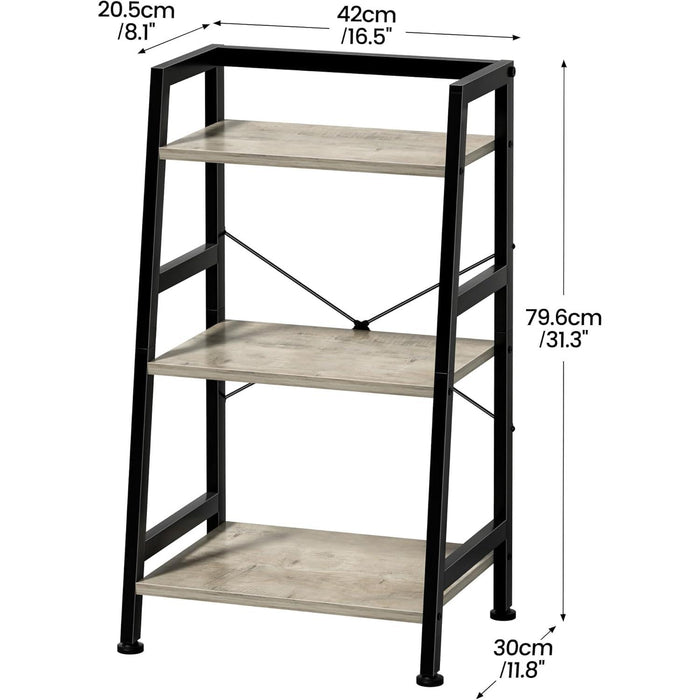 3-Tier Bookshelf, Ladder Shelf, Stand up Shelves, Industrial Bookcase with Steel Frame, Metal Small Bookcase, for Living Room, Home Office, Kitchen, Bedroom, Industrial Style（Greige & Black）