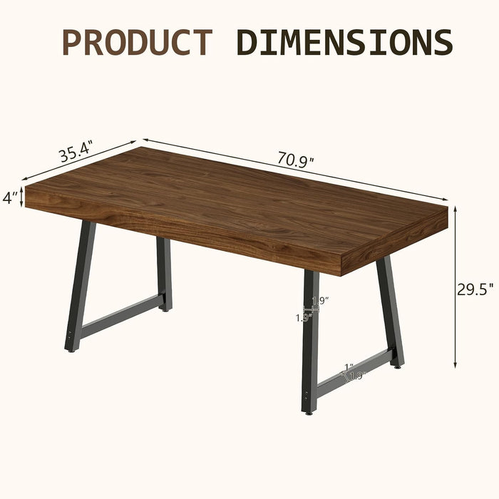 70.9" Industrial Dining Table for 6-8, Rectangle Kitchen Table