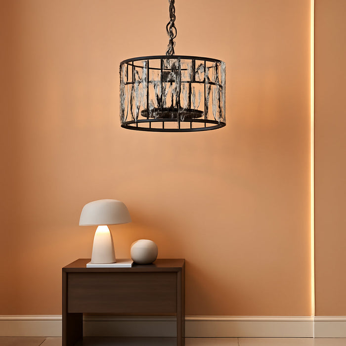 Farmhouse Crystal Convertible Chandelier and Semi Flush Mount Lighting Black Cylinder Drum Shade Pendant for Kitchen Island Dining Room Bedroom Hallway
