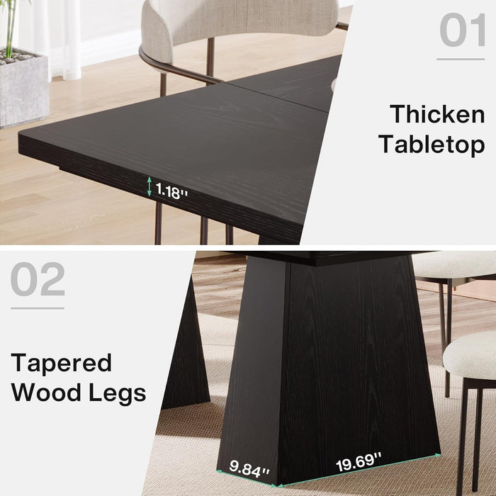 63-Inch Black Dining Table for 4-6, Modern Kitchen Table with Sturdy Tapered Wood Legs, Rectangular Dinner Table with Large Tabletop for Dining Room, Kitchen, Living Room,Black
