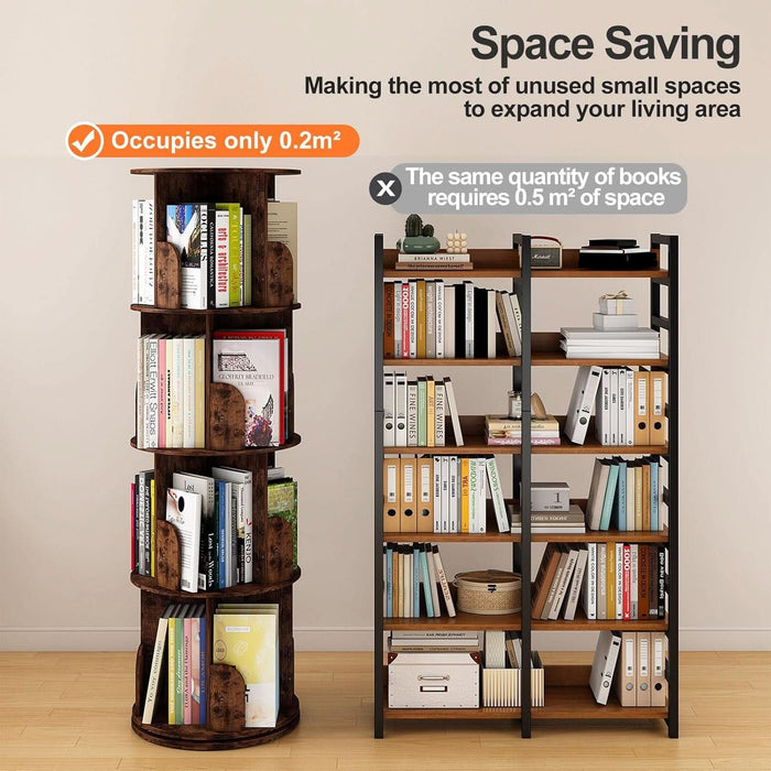 360°Rotating Bookshelf,4 Tier Corner Bookcase,Book Shelf,Floor Storage Wood Organizer for Sturdy,Home Office,Living Room,Bedroom,Kids Room