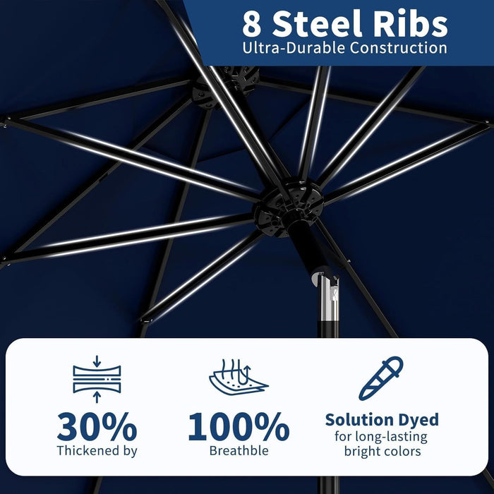 Patio Umbrella with Solar Lights, Outdoor Table Umbrella with 8 Durable Ribs, Tilt & Crank Mechanism, Waterproof & UV Protection for Garden, Backyard, Poolside