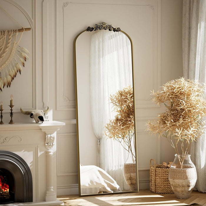 56" X 21" Full-Length Baroque Arch Mirror, Bronze