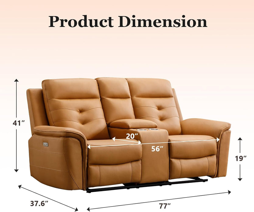 Power Loveseat Recliner Sofa for Adults, Breathable Faux Leather Double Reclining Loveseat Sofa with Console, Cup Holders and Hidden Storage, Electric Daul Recliner for Living Room, Brown