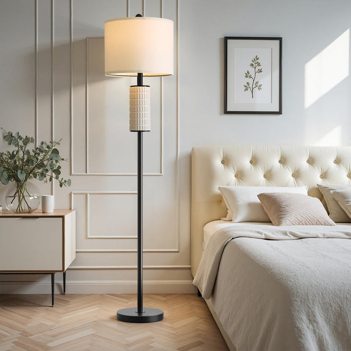 Ceramic Floor Lamps for Living Room, 64" Modern Standing Lamps for Bedroom, Farmhouse Tall Floor Lamps for Living Room Dinning Reading Home Office, Nursery, Rotary Switch, Matte Black