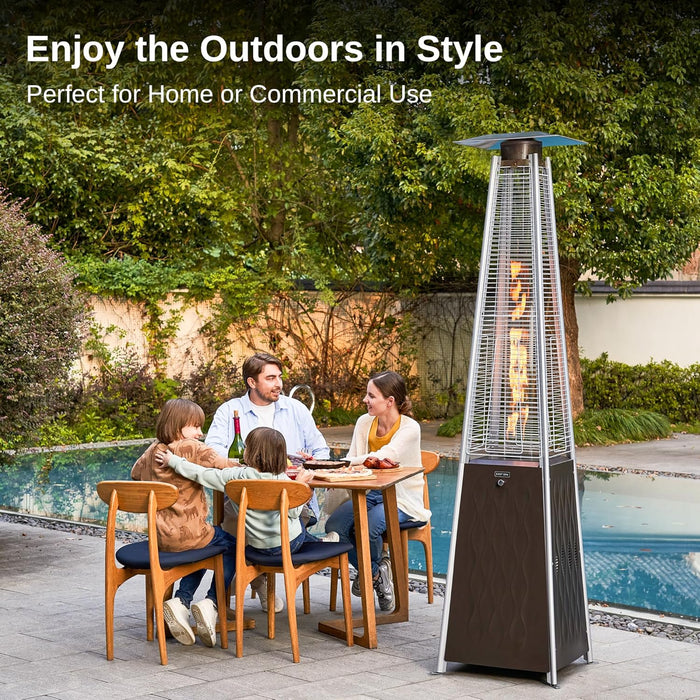 Pyramid Patio Heater, 48,000 BTU Outdoor Patio Heater, Quartz Glass Tube Propane Heater, Triple Protection System, with Wheels, Outdoor Heater for Commercial & Residential, Brown