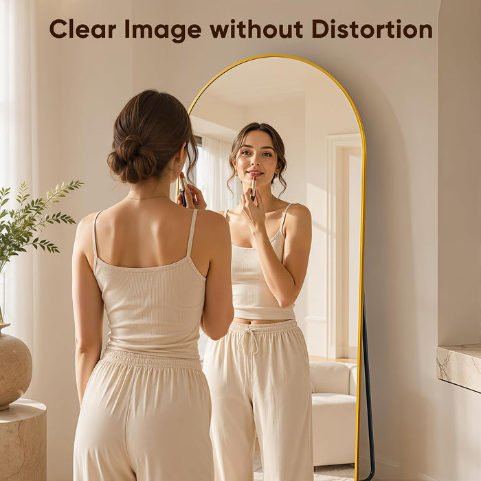 Full Length Mirror, 76"X44" Oversized Full Body Mirror Gold, Arched