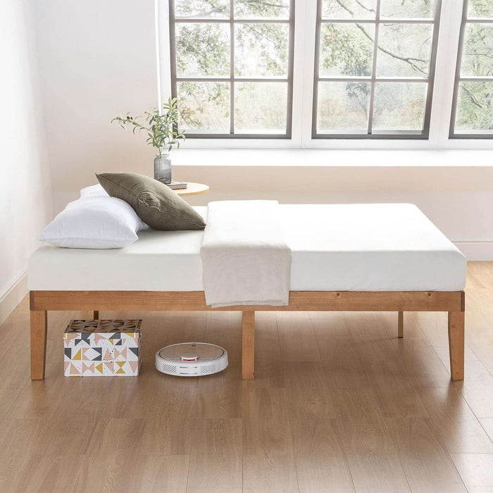Naturalista Classic 16 Inch Solid Wood Platform Bed with Wooden Slats, Natural Pine, Queen