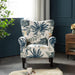 Modern Accent Chair,High Back Armchair,Upholstered Fabric Button Single Sofa with Wooden Legs for Living Room,Bedroom,Blue Leaves