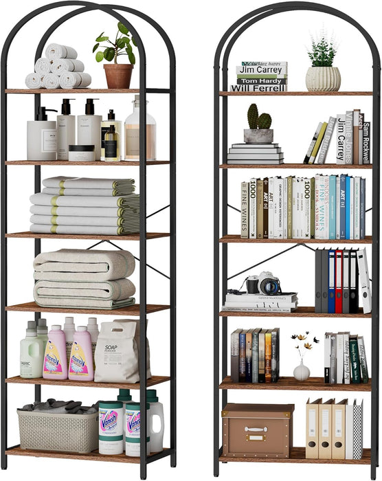 Six Tier Rustic Brown Bookshelf With IndustrialGradeFrame