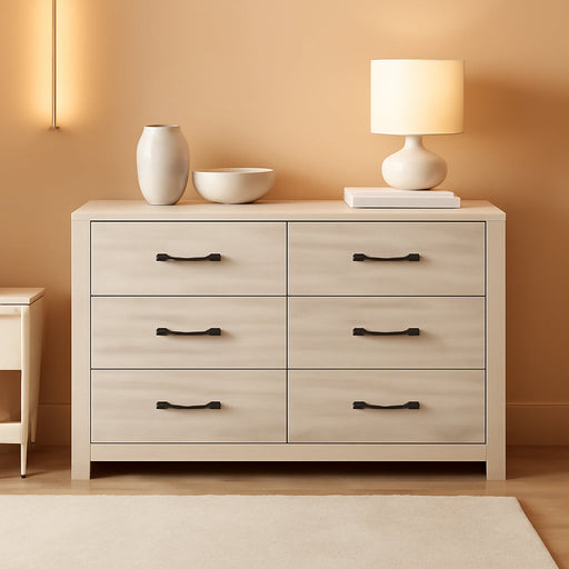 Cambeck Farmhouse Industrial 6 Drawer Dresser, Whitewash