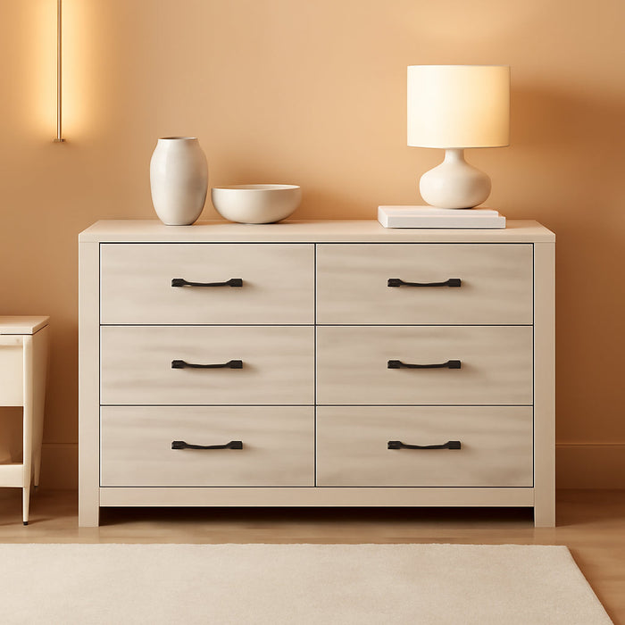 Cambeck Farmhouse Industrial 6 Drawer Dresser, Whitewash