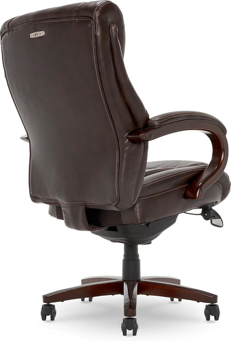 Bellamy Executive Office Chair with Memory Foam Cushions, Solid Wood Arms and Base, Waterfall Seat Edge, Bonded Leather, Brown