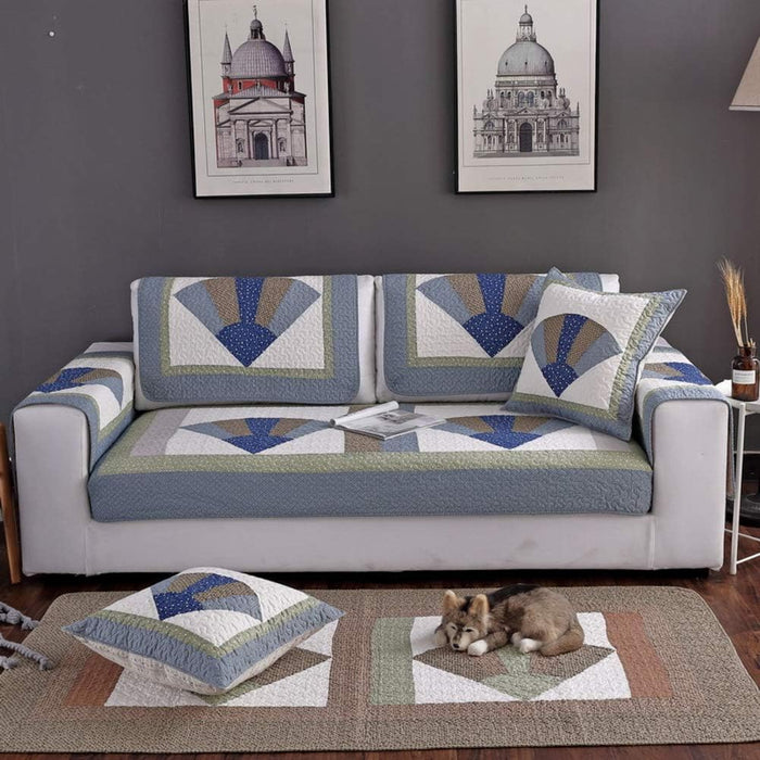 Blue Quilted Sofa Cover: Pet-Proof, Retro Style