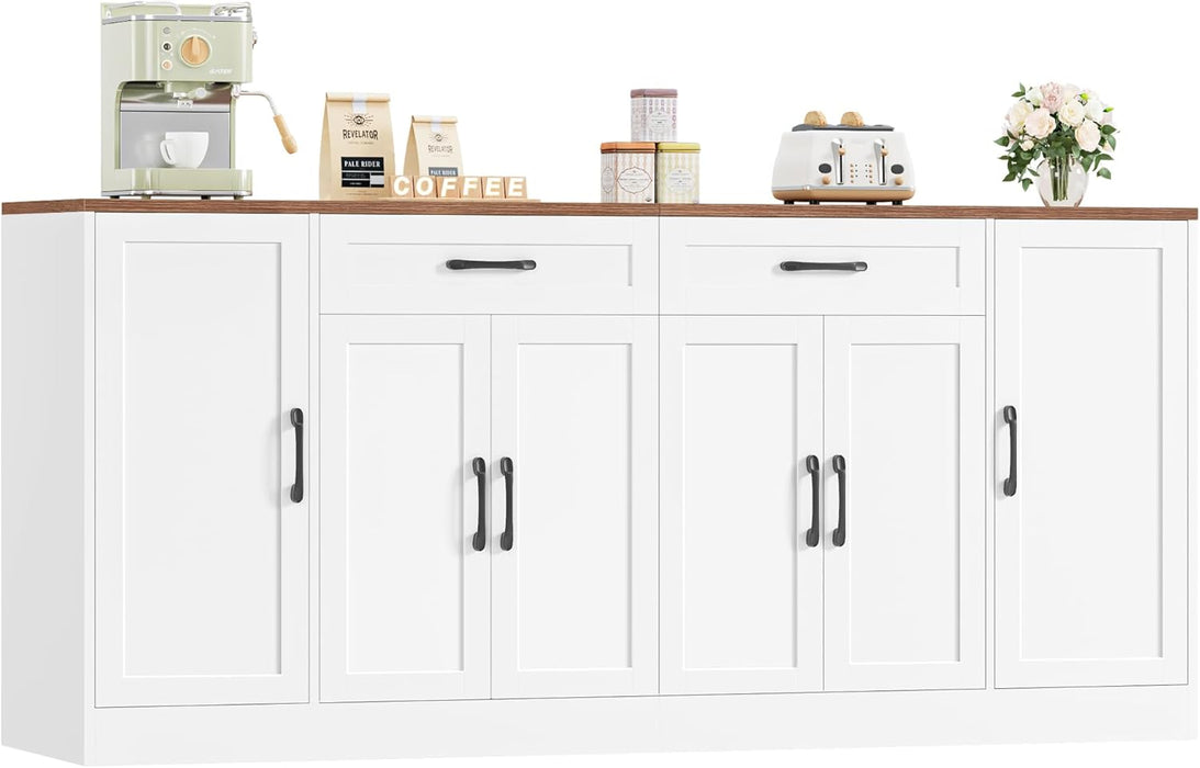 71” Large Buffet Cabinet with Storage, Sideboard Buffet Cabinet with Adjustable Shelves and 6 Soft-Close Doors, Wood Coffee Bar Console Table for Kitchen, Dining Room, White | 6 Soft-Close Doors, Sideboard Wood Coffee Bar Console Table for Kitchen, Dining Room (White)