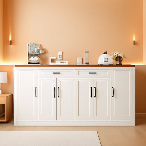 71” Large Buffet Cabinet with Storage, Sideboard Buffet Cabinet with Adjustable Shelves and 6 Soft-Close Doors, Wood Coffee Bar Console Table for Kitchen, Dining Room, White | 6 Soft-Close Doors, Sideboard Wood Coffee Bar Console Table for Kitchen, Dining Room (White)
