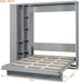 Queen Size Murphy Bed Wall Bed with Shelves, Drawers and LED Lights,Gray
