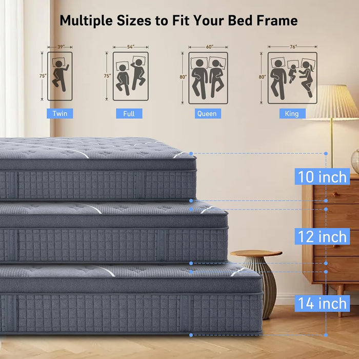 Full Mattress 12 Inch, Luxury Hotel-Level Hybrid Mattress in a Box, Cooling Gel Memory Foam & Upgraded Pocket Springs, Enhanced Back & Lumbar Hip Support, Back Pain Relief,Medium Firm,365-Night Trial