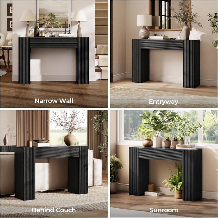 43" Fluted Mid Century Modern Narrow Console Table with Storage, Farmhouse Skinny Entryway Table, Small Entry Table & Storage Cabinet, Sofa Table behind Couch for Living Room, Hallway, Entrance, Black
