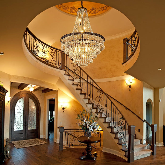 French Empire Crystal Chandeliers, Antique Bronze Chandeliers 10 Lights, Rustic Farmhouse Chandelier High Ceiling Light Fixture for Entryway, Foyer, Dining Room, Staircase (Bronze, 28 Inches)