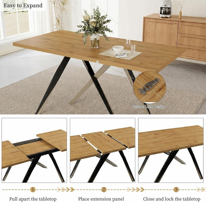 7-Piece Dining Table Set for 6, Oak Color Table with 6 Chairs
