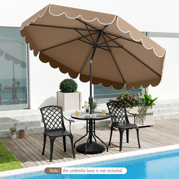 10 FT Patio Umbrella, 2-Tiers Scalloped Outdoor Table Market Umbrella with Tilt Adjustment, Crank, 8 Sturdy Ribs for Pool, Deck, Backyard (Coffee)