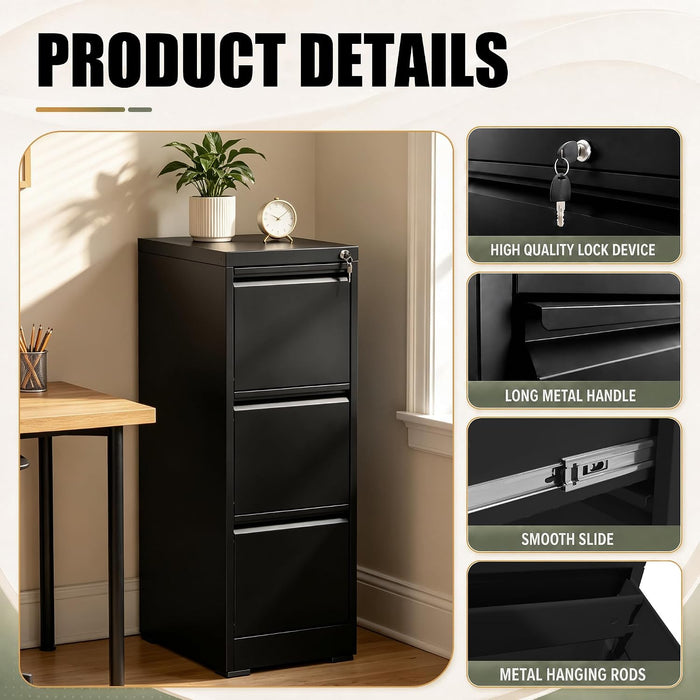 3 Drawer File Cabinet for Home Office, Vertical Filing Cabinet