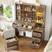 Farmhouse Vanity Desk with Mirror and Lights, Makeup Vanity Set with Lights & Jewelry Cabinet & 5 Drawers, Vanity Table with Charging Station, Hidden Storage Space for Bedroom, Brown