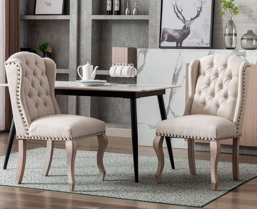 Upholstered Dining Chairs Set of 2 for Kitchen and Dining Room Farmhouse Fabric Tufted Accent Chairs for Living Room and Bedroom with Wooden Legs, Cream