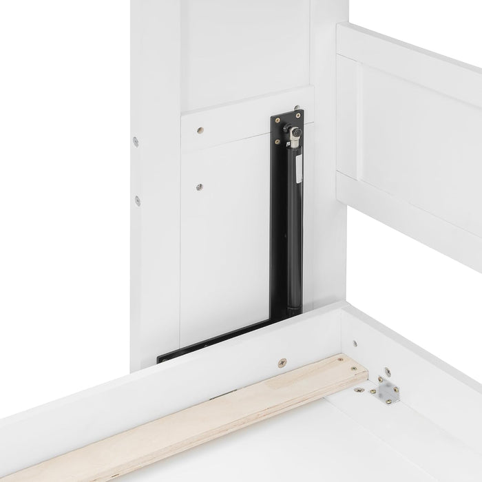 Hideaway Bed Queen Size Murphy Bed with Ample Storage,Space-Saving Wall-Mounted Design Cabinets Bedframe W/Diamond Stripes,Hydraulic Lift System,For Apartment,White