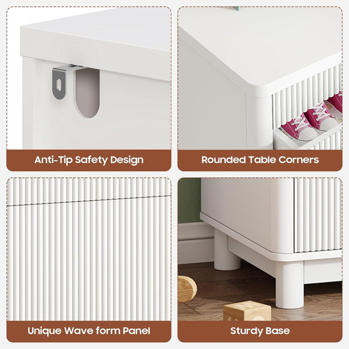 Fluted Dresser for Bedroom, Kids Dresser Cabinet with 6 Drawers