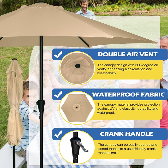 9FT Outdoor Patio Umbrella, Market & Table Umbrella with 6 Sturdy Ribs and Crank System, Fade-Resistant & Waterproof for Garden Backyard Poolside Deck