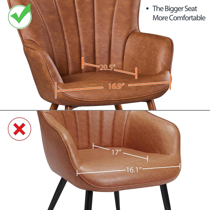 PU Leather BarrelShapedContoured Armchair Brown Metal Legs