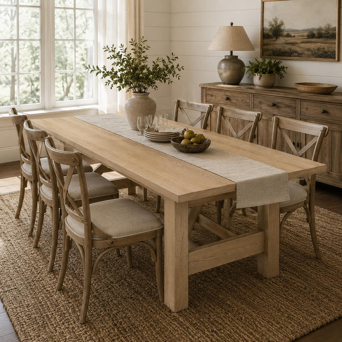 71" Farmhouse Dining Table for 6-8 Person, Large Rectangular Wood Dining Room Table Only, Rock-Strong Thick Base & Heavy Duty Triangular Legs for Kitchen, Office & Restaurant, Natural Wood
