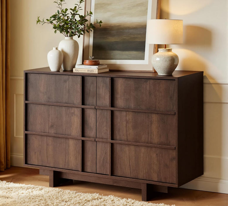 47" Wide 6 Drawer Dresser for Bedroom, Skeleton Line Design