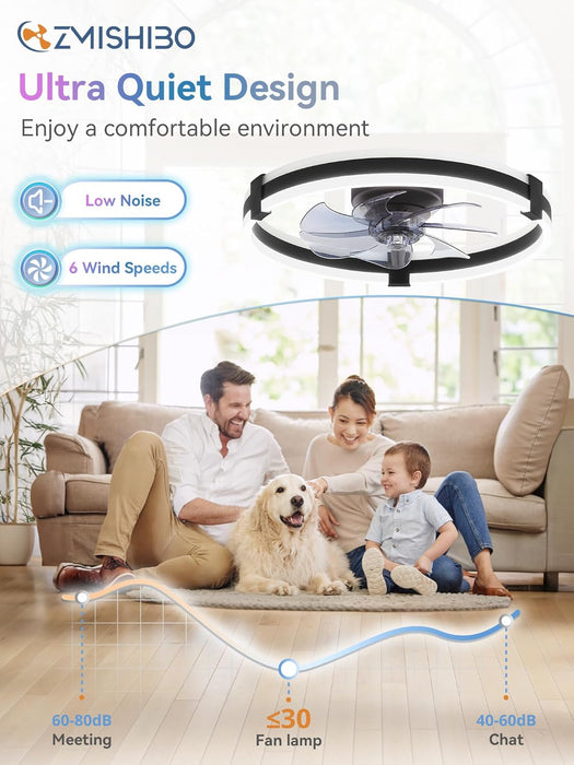 RGB Ceiling Fans with Lights and Remote, 20 Inch Low Profile Ceiling Fan with Light, 3000K-6000K Dimmable & RGB, Modern Fandelier Flush Mount Ceiling Fan, Small LED Fan for Bedroom