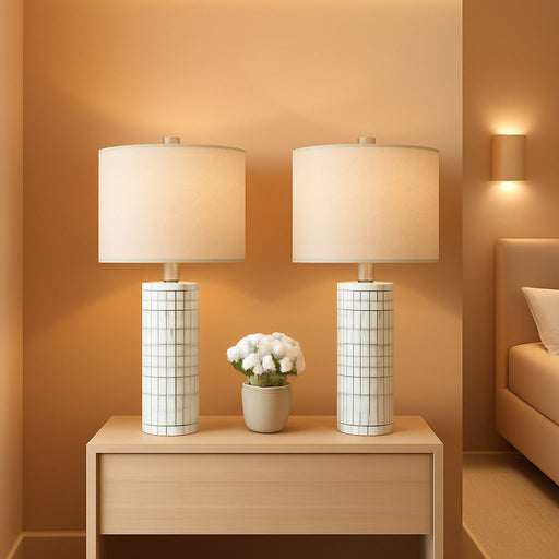 24" Farmhouse Ceramic Table Lamp Set of 2 for Bedroom Living Room White Desk Decor Bedside Lamps for Study Room Office Dorm Modern Accent Nightstand Lamp End Table Lamps