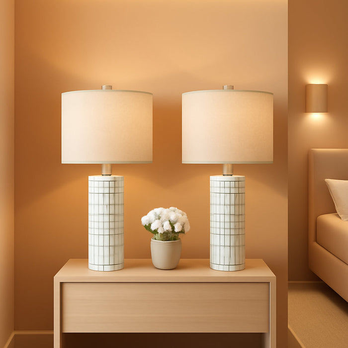 24" Farmhouse Ceramic Table Lamp Set of 2 for Bedroom Living Room White Desk Decor Bedside Lamps for Study Room Office Dorm Modern Accent Nightstand Lamp End Table Lamps