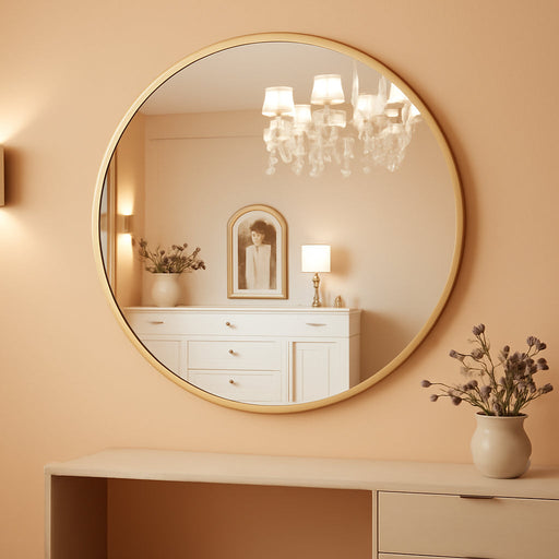 Gold Circle Mirror for Wall 32 Inch, round Mirror, HD Eco-Friendly round Bathroom Mirror for over Sink, Big Matte Gold Metal Framed Wall Mirror for Wall, Vanity, Entryway, Hallway, Easy to Install