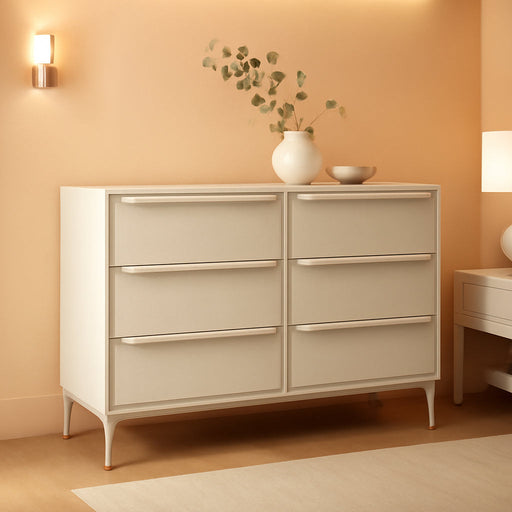 Naima 6-Drawer Premium Fabric Dresser – Strong Metal Frame, Sag-Proof Drawers with Sleek Metal Handles, Durable Storage Solution for Your Home (Beige)