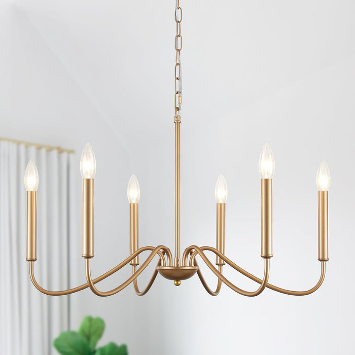Golden Farmhouse Chandelier Dining Room Six Lights